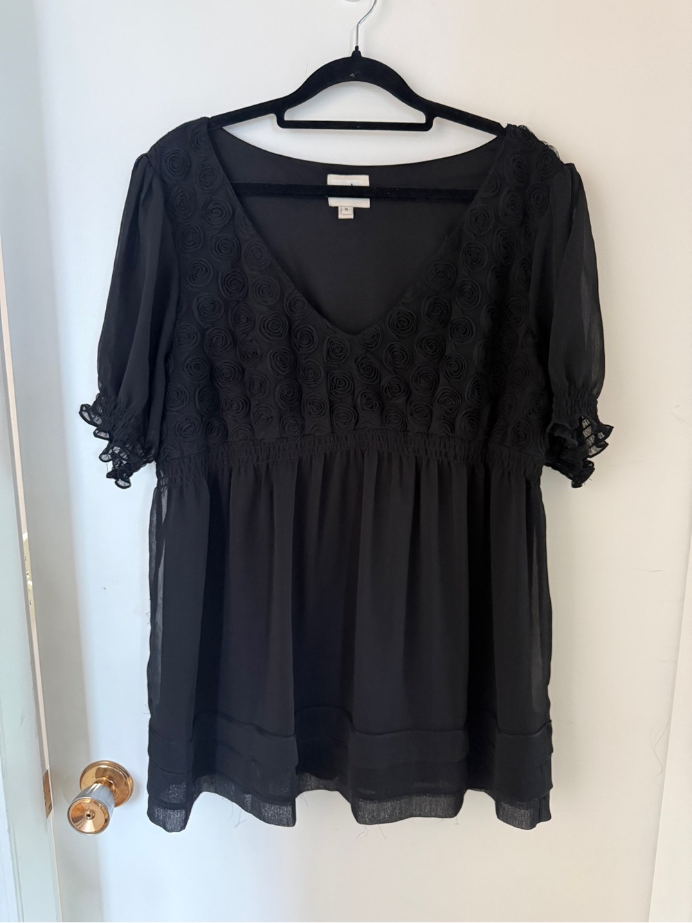 ECI New York Black Babydoll Dress XL Y2K Rosette Chiffon Whimsigoth